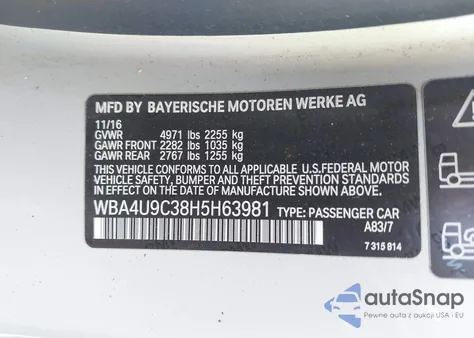 2017 BMW 430I xDrive from USA, damaged, VIN WBA4U9C38H5H63981